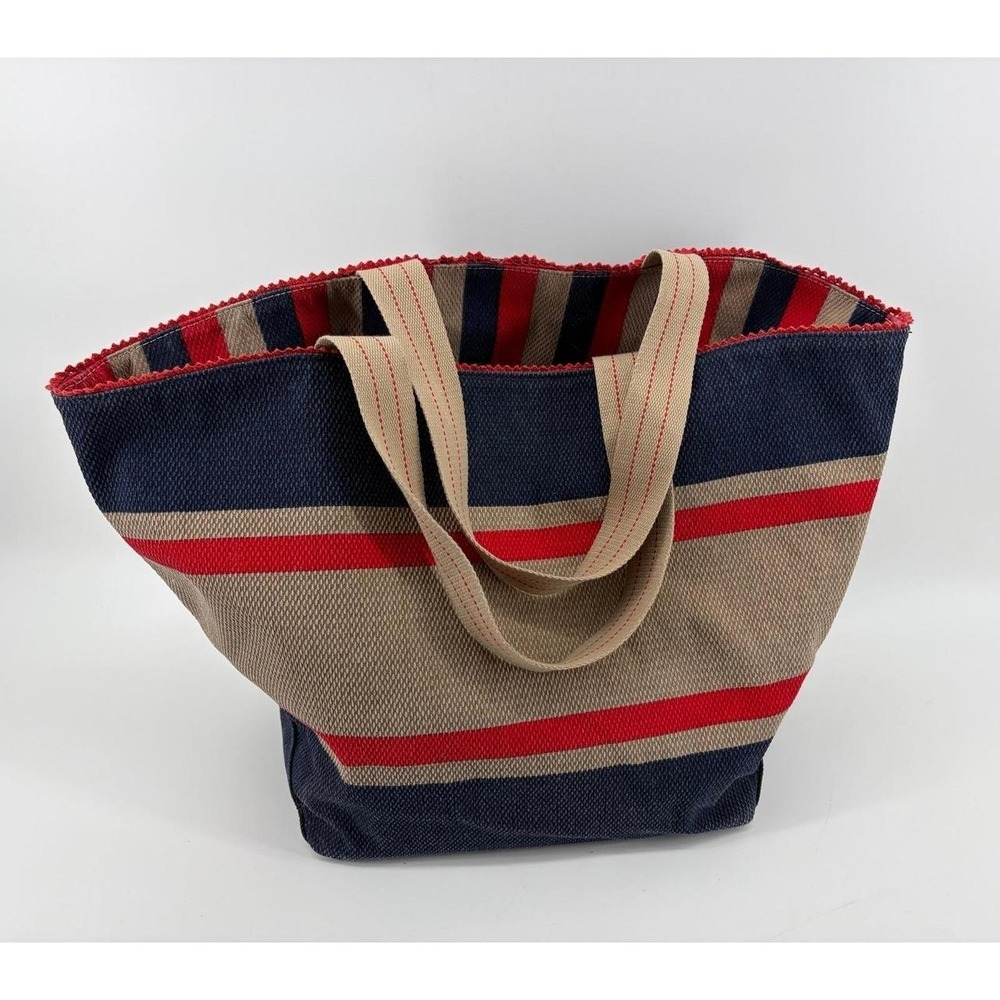 Universal Thread Navy/Red Striped Reversible Canvas Tote, Beach, Vacation,Travel